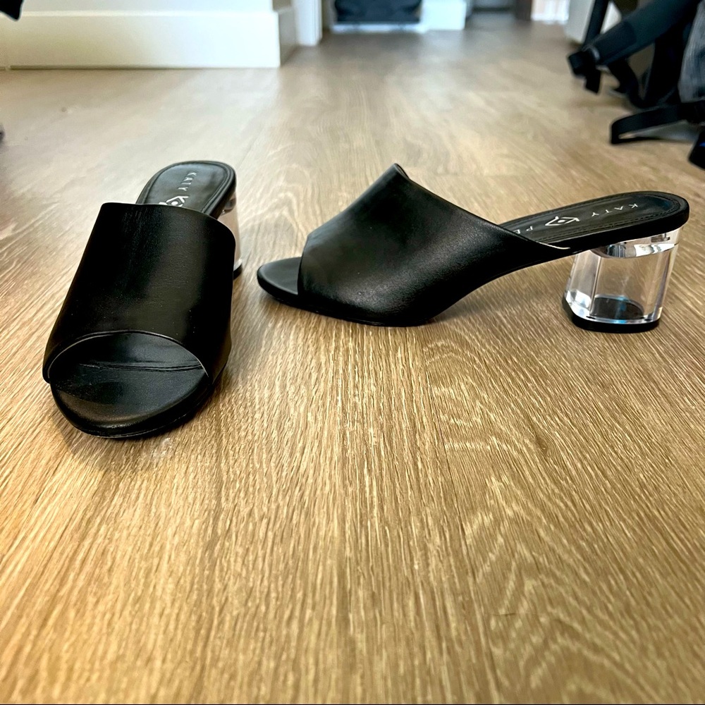 Katy Perry’s Black The Landen Lucite and Leather Mule Slide size 7.5